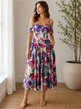 Vintage Robbie Bee 90s 100% cotton garden party dress size S